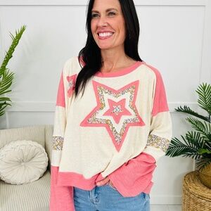 New Pol Clothing Sprinkle Of Stardust Pullover Top Oversized Cream Sweatshirt